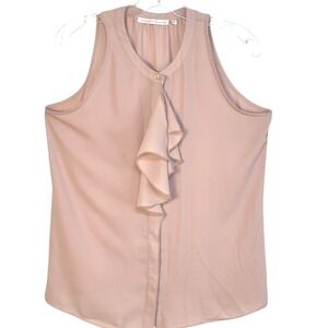 Violet + Claire Top Sleeveless Ruffle Front Blouse Hi Low‎ Hem VNeck Pink Size M